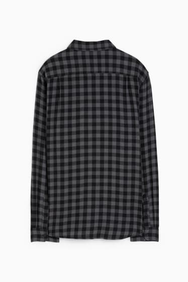 Men - Flannel shirt - regular fit - Kent collar - check - black