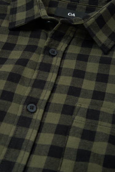 Men - Flannel shirt - regular fit - Kent collar - check - green