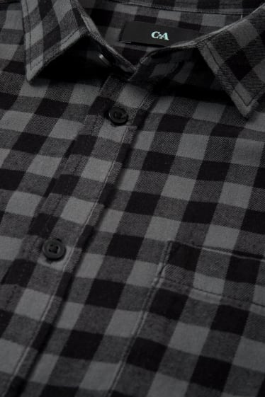 Men - Flannel shirt - regular fit - Kent collar - check - black