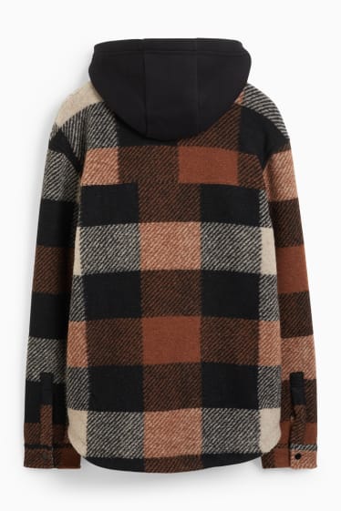 Hommes - Veste-chemise à capuche - à carreaux - marron