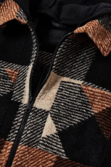 Hommes - Veste-chemise à capuche - à carreaux - marron