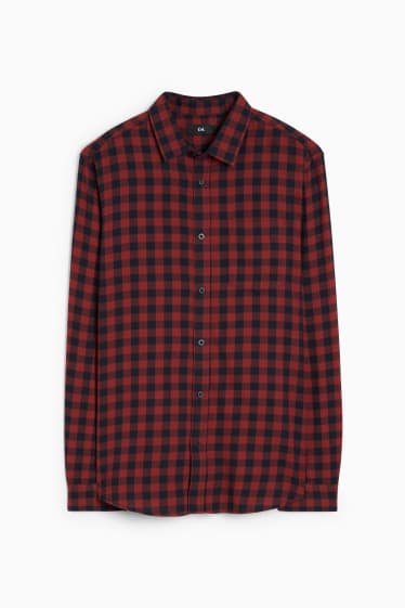 Hommes - Chemise en flanelle - regular fit - col kent - à carreaux - rouge foncé