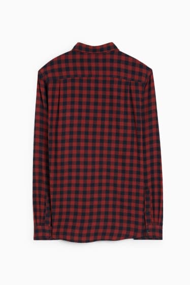 Hommes - Chemise en flanelle - regular fit - col kent - à carreaux - rouge foncé