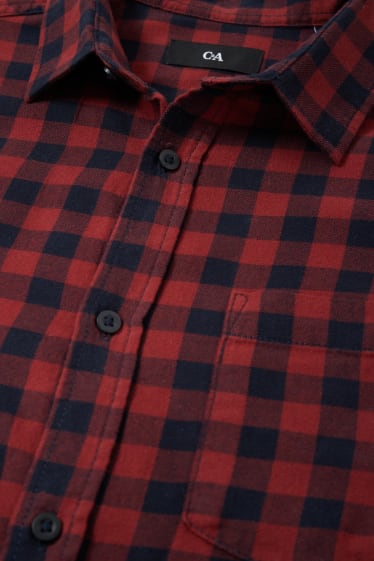 Hommes - Chemise en flanelle - regular fit - col kent - à carreaux - rouge foncé