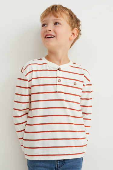 Kinder Jungen - Langarmshirt - gestreift - braun / cremeweiß