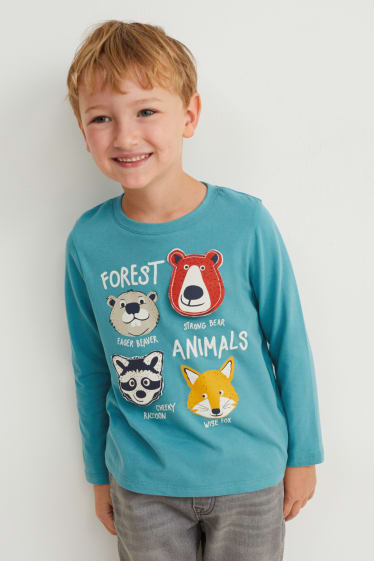 Kinderen: jongens - Set van 3 - longsleeve - turquoise