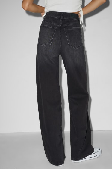 Dámské - CLOCKHOUSE - wide leg jeans - high waist - černá