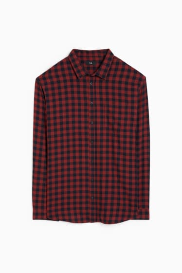 Home - Camisa de franel·la - regular fit - Kent - de quadres - vermell fosc
