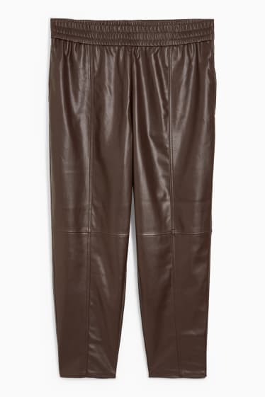 Women - Trousers - high waist - straight fit - faux leather - dark brown