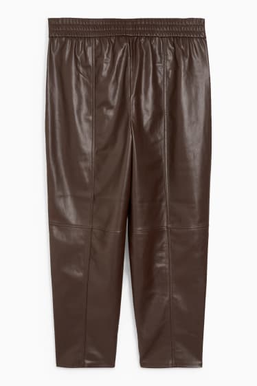 Donna - Pantaloni - vita alta - straight fit - similpelle - marrone scuro