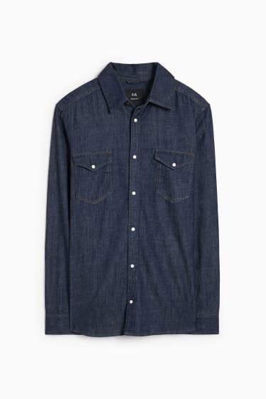 Hommes - Chemise en jean - regular fit - col kent - jean bleu foncé