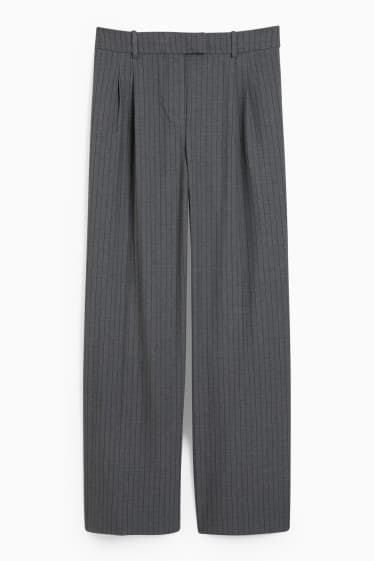Donna - Pantaloni di stoffa - vita alta - gamba ampia - gessato - grigio scuro