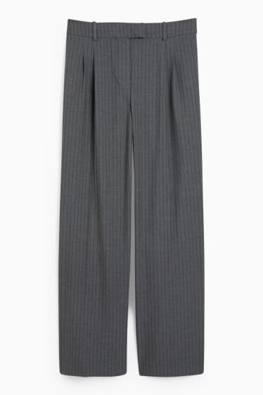 Femmes - Pantalon de toile - high waist - wide leg - fines rayures - gris foncé