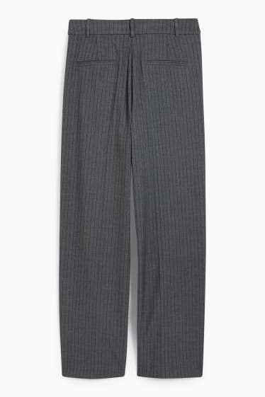 Donna - Pantaloni di stoffa - vita alta - gamba ampia - gessato - grigio scuro