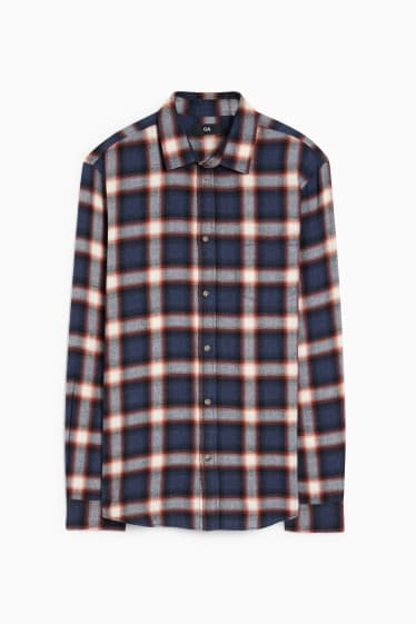 Hommes - Chemise - regular fit - col kent - à carreaux - bleu foncé