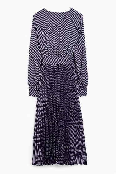 Women - Wrap dress - pleated - dark blue