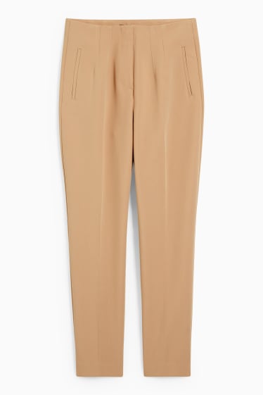 Femmes - Pantalon de toile - high waist - tapered fit - marron clair