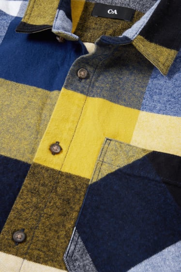 Uomo - Camicia - regular fit - collo all'italiana - a quadretti - blu scuro