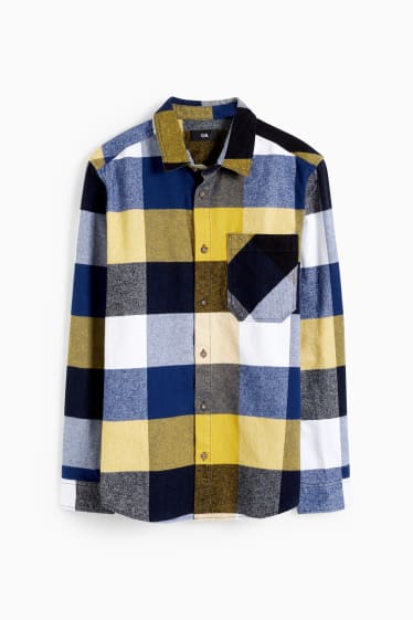 Uomo - Camicia - regular fit - collo all'italiana - a quadretti - blu scuro
