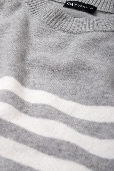 Dámské - Kašmírový svetr - pruhovaný - šedá
