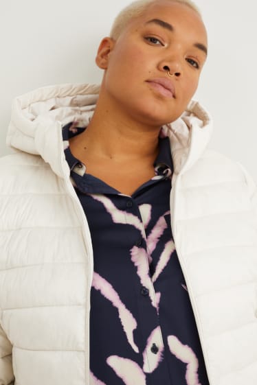 Women - Quilted jacket with hood - creme
