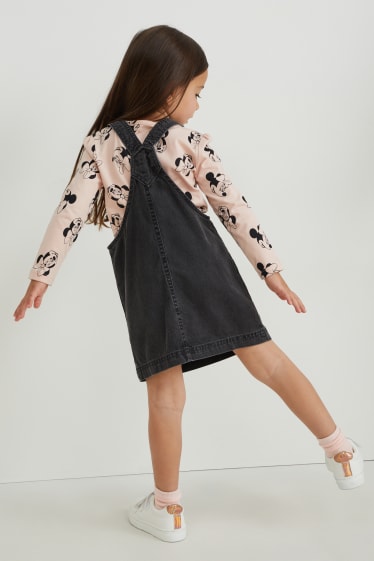 Kinder Mädchen - Minnie Maus - Set - Langarmshirt und Jeans-Latzkleid - dunkeljeansgrau