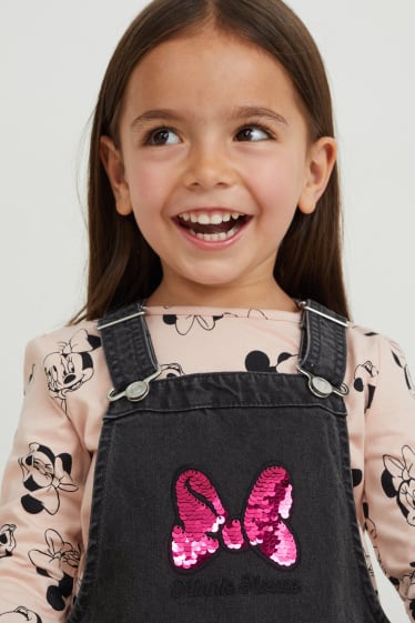 Kinder Mädchen - Minnie Maus - Set - Langarmshirt und Jeans-Latzkleid - dunkeljeansgrau