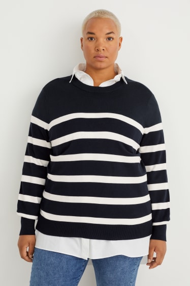 Damen - Pullover - gestreift - dunkelblau