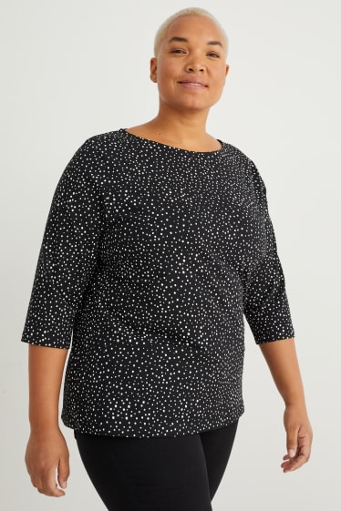 Women - Long sleeve top - polka dot - black