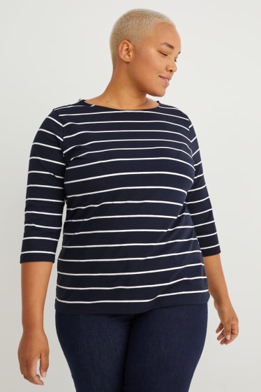 Women - Long sleeve top - striped - dark blue