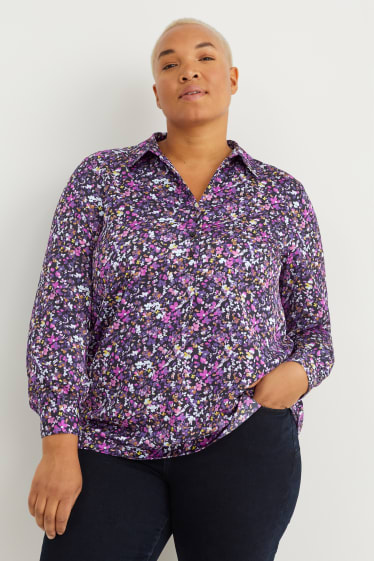 Mujer - Blusa - de flores - azul oscuro