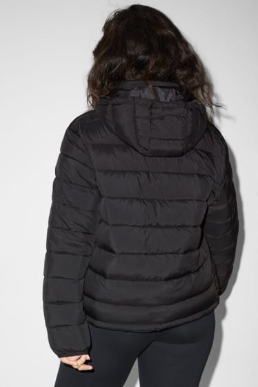 Damen - Steppjacke mit Kapuze - schwarz