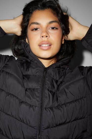 Damen - Steppjacke mit Kapuze - schwarz