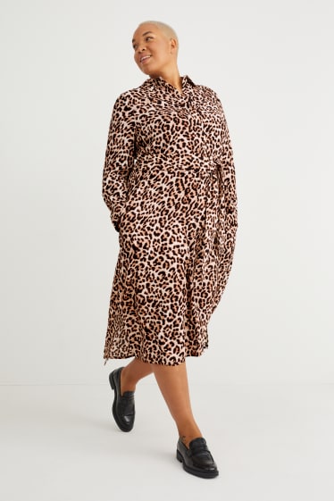 Mujer - Vestido camisero de viscosa - estampado - marrón claro