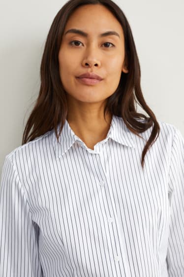 Damen - Business-Bluse - gestreift - weiß