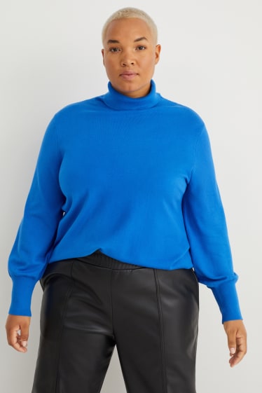 Women - Polo neck jumper - blue