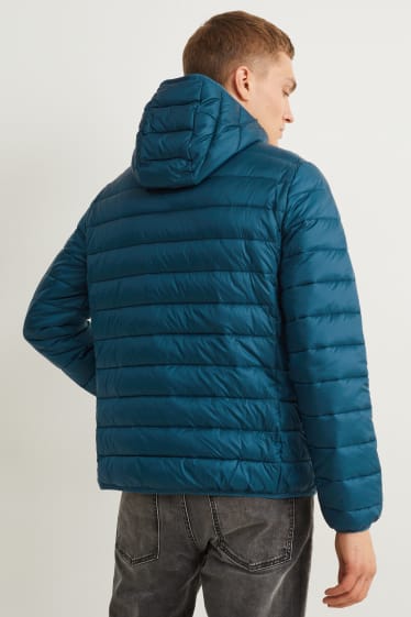 Men - Quilted jacket with hood - petrol