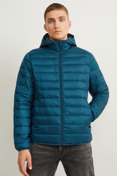 Men - Quilted jacket with hood - petrol