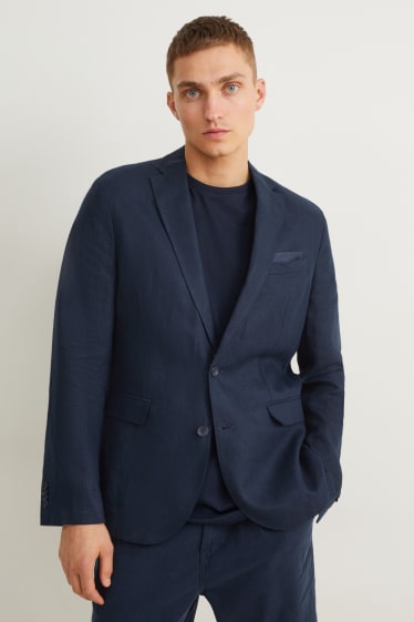 Hommes - Veste de bureau en lin - slim fit - bleu foncé