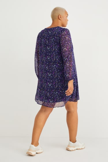 Dámské - Šifonové šaty - s květinovým vzorem - tmavomodrá