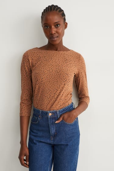 Damen - Langarmshirt - gepunktet - braun