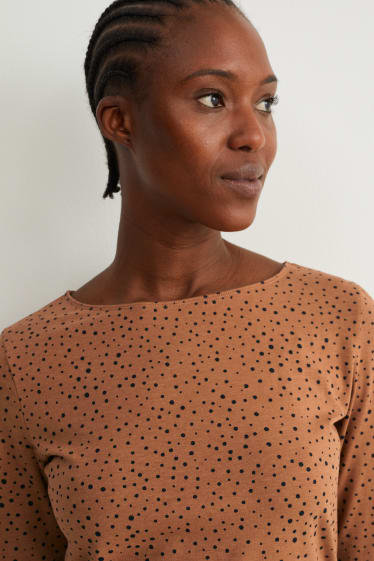 Damen - Langarmshirt - gepunktet - braun