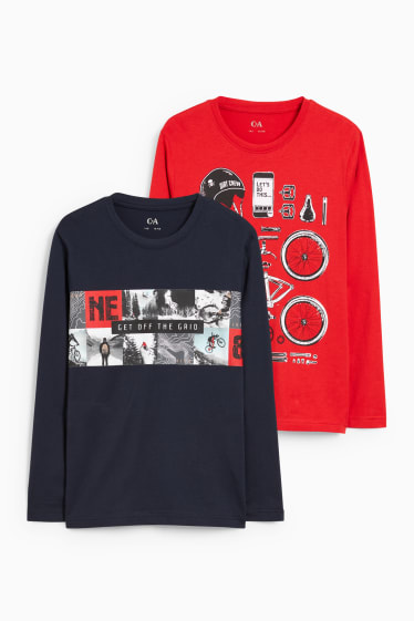 Kinderen: jongens - Uitgebreide maten - set van 2 - longsleeves - donkerblauw