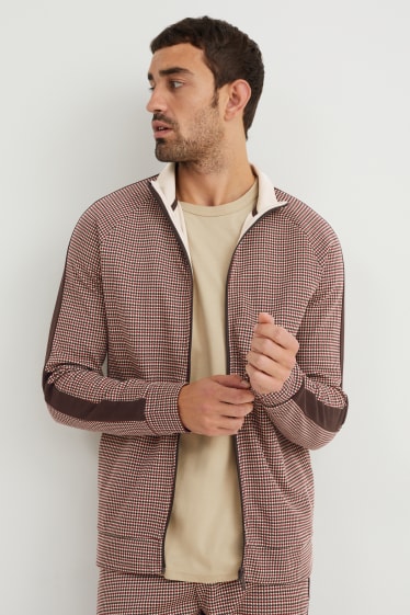 Men - Zip-through sweatshirt - check - bordeaux / black