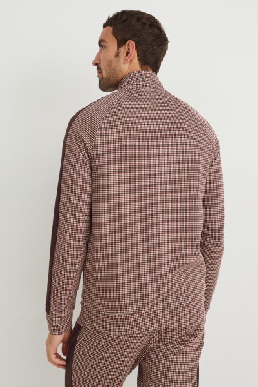 Men - Zip-through sweatshirt - check - bordeaux / black