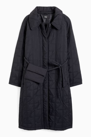 Dámské - Prošívaný kabát s ledvinkou - černá