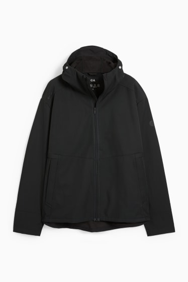 Hommes - Veste softshell à capuche - déperlante - 4 Way Stretch - noir