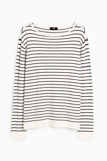 Damen - Basic-Pullover - gestreift - dunkelblau / weiß