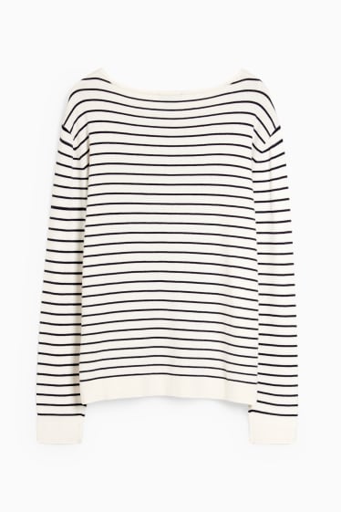 Damen - Basic-Pullover - gestreift - dunkelblau / weiß