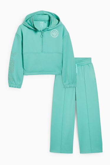 Enfants - Ensemble - sweat à capuche et pantalon de sport - 2 pièces - turquoise clair